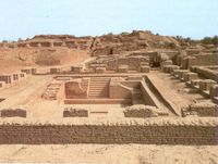 Ruins 


of Mohen-jo-Daro, 80 km (50 mi) southwest of Sukkur, was a major centre of the Indus Valley Civilisation, 2600 BCE  1800 BCE